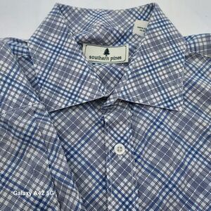 Southern Pines Mens Gingham Check Button Down Shirt Blue White Size L
